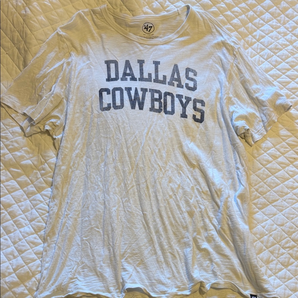 '47 Dallas Cowboys Crewneck Tee in White with Navy Logo